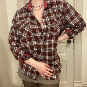 Plaid Button-Up Shirt - Red and White